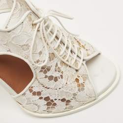 Givenchy White Lace and Leather Lace Up Ankle Strap Sandals Size 38