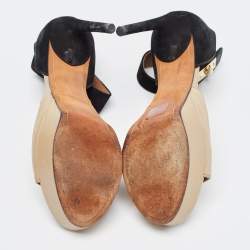 Givenchy Beige/Black Leather and Suede Shark Lock Ankle Strap Sandals Size 40