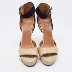 Givenchy Beige/Black Leather and Suede Shark Lock Ankle Strap Sandals Size 40