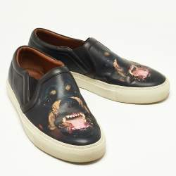 Givenchy Black Leather Rottweiler Slip On Sneakers Size 39