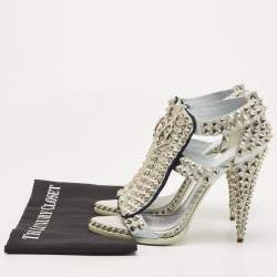 Pre Owned Givenchy Blue Leather Studded Ankle Strap Sandals Size 38