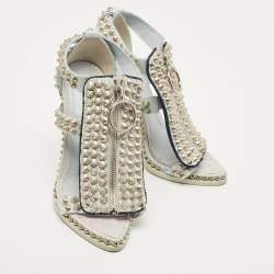 Pre Owned Givenchy Blue Leather Studded Ankle Strap Sandals Size 38