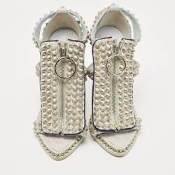 Pre Owned Givenchy Blue Leather Studded Ankle Strap Sandals Size 38