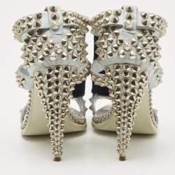 Pre Owned Givenchy Blue Leather Studded Ankle Strap Sandals Size 38