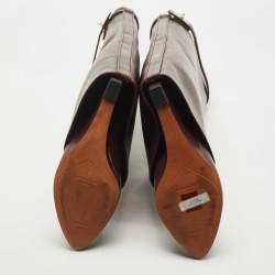 Pre Owned Givenchy Brown Leather Shark Lock Wedge Knee High Boots Size 39.5