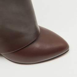 Pre Owned Givenchy Brown Leather Shark Lock Wedge Knee High Boots Size 39.5