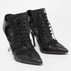 مملوكة مسبقًا Givenchy Black Leather and Lace Pointed Toe Ankle Booties Size 39