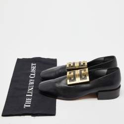 مملوكة مسبقًا Givenchy Black Leather 4G Logo Buckle Loafers Size 37.5
