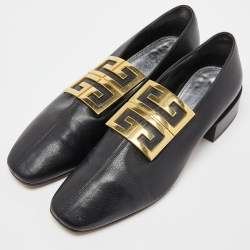 مملوكة مسبقًا Givenchy Black Leather 4G Logo Buckle Loafers Size 37.5