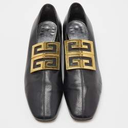 مملوكة مسبقًا Givenchy Black Leather 4G Logo Buckle Loafers Size 37.5