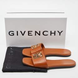 Givenchy Beige Leather 4G Flat Slides Size 38.5