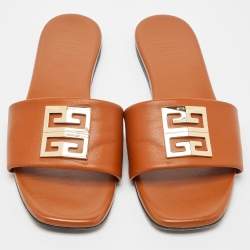 Givenchy Beige Leather 4G Flat Slides Size 38.5