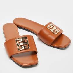 Givenchy Beige Leather 4G Flat Slides Size 38.5