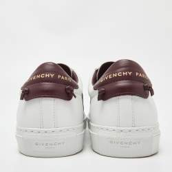 Pre Owned Givenchy White/Burgundy Leather and Logo Stretch Band Urban Street Slip On Sneakers Size 38