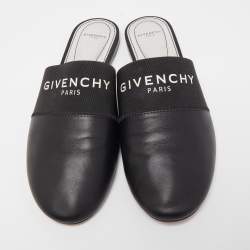 Givenchy Black Leather Logo Mules Size 40