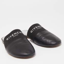 Givenchy Black Leather Logo Mules Size 40