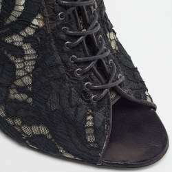 Pre Owned Givenchy Black Lace Open Toe Lace Up Ankle Booties Size 39.5