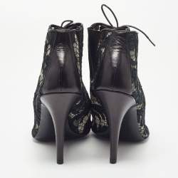 Pre Owned Givenchy Black Lace Open Toe Lace Up Ankle Booties Size 39.5