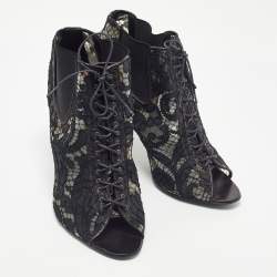 Pre Owned Givenchy Black Lace Open Toe Lace Up Ankle Booties Size 39.5