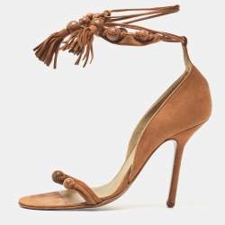 Givenchy Brown Suede Ankle Tie Sandals Size 37.5