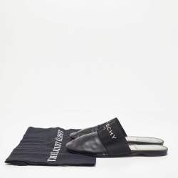 Givenchy Black Leather and Elastic Bedford Logo Mules Size 37.5