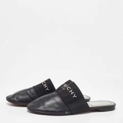 Givenchy Black Leather and Elastic Bedford Logo Mules Size 37.5
