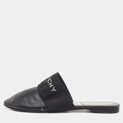 Givenchy Black Leather and Elastic Bedford Logo Mules Size 37.5