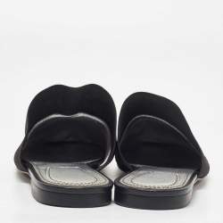 Givenchy Black Leather and Elastic Bedford Logo Mules Size 37.5