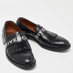 مملوكة مسبقًا Givenchy Black Leather Fringe Detail Slip On Loafers Size 45