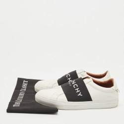 Pre Owned Givenchy White/Black Leather Urban Street Logo Slip On Sneakers Size 38