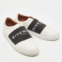 Pre Owned Givenchy White/Black Leather Urban Street Logo Slip On Sneakers Size 38