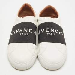 Pre Owned Givenchy White/Black Leather Urban Street Logo Slip On Sneakers Size 38