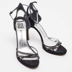 مملوكة مسبقًا Givenchy Black Suede Crystal Embellished Strappy Sandals Size 40