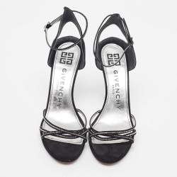 مملوكة مسبقًا Givenchy Black Suede Crystal Embellished Strappy Sandals Size 40