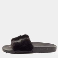 Givenchy Black Mink Fur Pool Slide Sandals Size 39