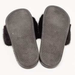 Givenchy Black Mink Fur Pool Slide Sandals Size 39
