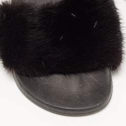 Givenchy Black Mink Fur Pool Slide Sandals Size 39