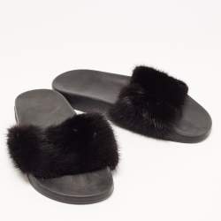 Givenchy Black Mink Fur Pool Slide Sandals Size 39