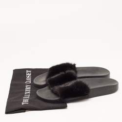 Givenchy Black Mink Fur Pool Slide Sandals Size 39