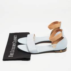 Givenchy Light Blue Leather and Elastic Ankle-Strap Flat Sandals Size 40