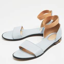 Givenchy Light Blue Leather and Elastic Ankle-Strap Flat Sandals Size 40