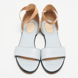 Givenchy Light Blue Leather and Elastic Ankle-Strap Flat Sandals Size 40