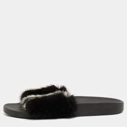 Givenchy Black/White Mink Fur Flat Slides Size 39
