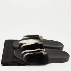 Givenchy Black/White Mink Fur Flat Slides Size 39