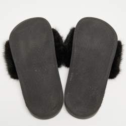 Givenchy Black/White Mink Fur Flat Slides Size 39
