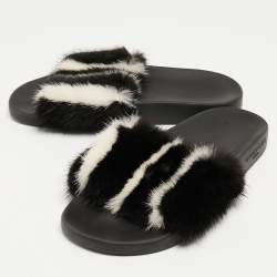 Givenchy Black/White Mink Fur Flat Slides Size 39