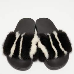 Givenchy Black/White Mink Fur Flat Slides Size 39