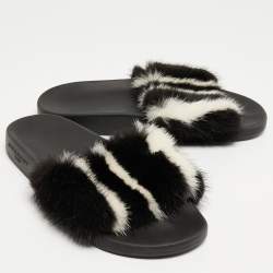 Givenchy Black/White Mink Fur Flat Slides Size 39