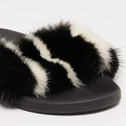 Givenchy Black/White Mink Fur Flat Slides Size 39