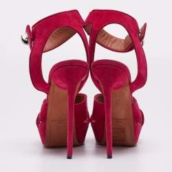مملوكة مسبقًا Givenchy Fuchsia Suede Shark Tooth Ankle Strap Platform Sandals Size 40